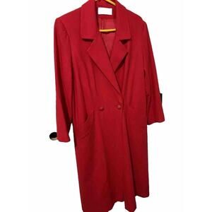 Vintage J. Hilary Red Wool Overcoat Women No Size Tag Size 12 , 22” Pit To Pit